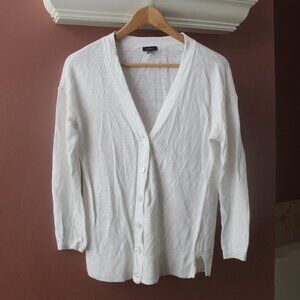 Talbots Button Front Sweater Women S White 100% Linen Sheer Beachy Cardigan